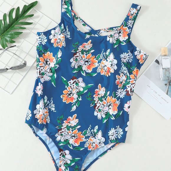 Floral Print Criss Cross U-neck One-piece Swimsuit - Picture 7 of 14